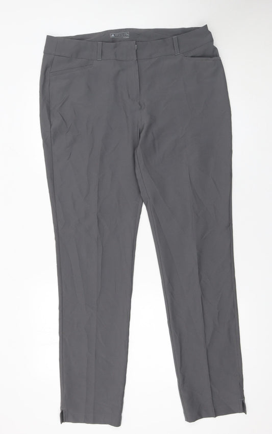 Additional front view of Adidas women’s grey, size UK 18, straight slim stretch trousers