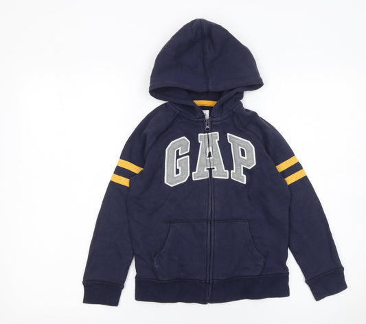 Additional front view of Gap boys’ blue full zip hoodie 6-7 years logo fleece sweatshirt