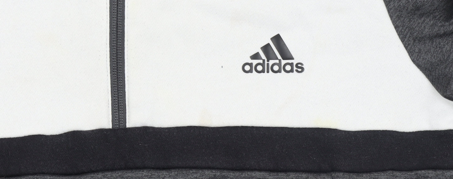 Additional view of Adidas boys’ grey & white 1/4 zip hoodie sweatshirt 13-14 years
