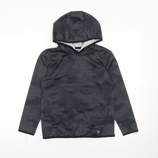 Additional front view of Old Navy boys’ black camouflage pullover active hoodie, size 8, years