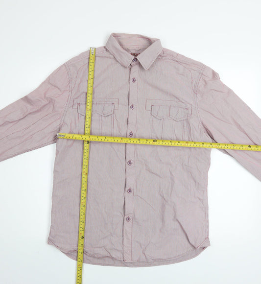 New Look Men's Red Striped Cotton Long Sleeve Button-Up Shirt M
