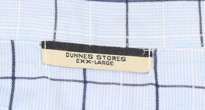 Dunnes Stores Men Blue Check Cotton Long Sleeve Pyjama Top 2XL
