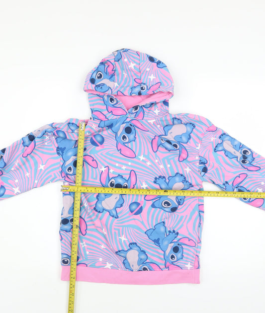 Back view of Primark girls’ pink stitch hoodie 11-12 years fleece pullover graphic sweatshirt