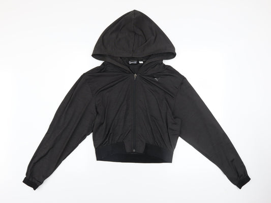 Additional front view of Puma women’s black, size UK 10, full zip hoodie with hooded design