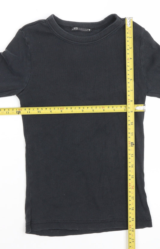 ZARA Women's Black Ribbed Long Sleeve Basic T-Shirt Size S