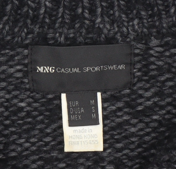 MNG Women’s Grey Chunky Wool Blend Full Zip Collared Jumper Size 12