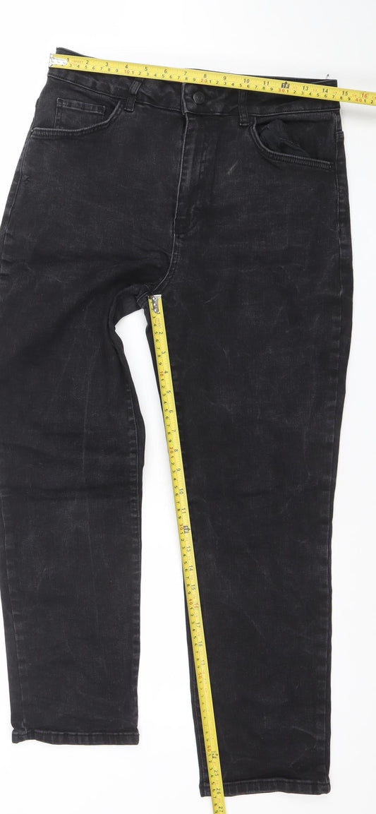 Gallery Womens Black Straight Leg Jeans UK 12 Mid Rise Stretch Denim