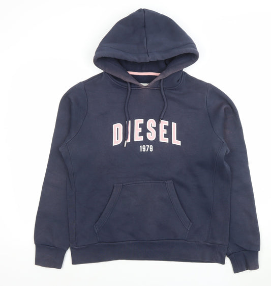 Diesel Women’s Navy Pullover Hoodie Medium Cotton Blend Authentic Logo