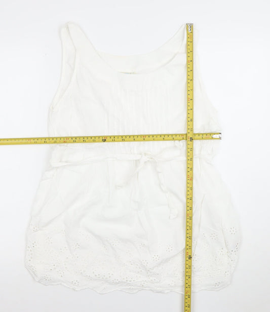JoJo Maman Bébé Women’s White Cotton Tunic Blouse M Sleeveless Embroidered