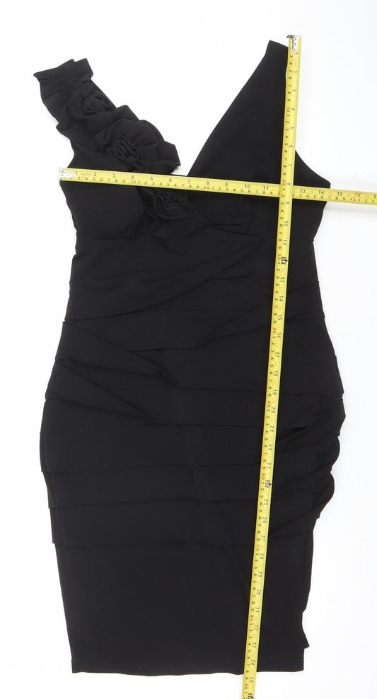 Valerie Bertinelli Women's Black One Shoulder Ruched Knee Length Dress Size 6