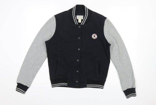 Additional front view of Converse boys’ black & grey varsity jacket, size L, cotton blend