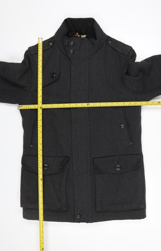 F.F.P. Men's Black Military Coat Wool Blend Size M Regular Fit