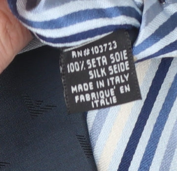 Emporio Armani Men's Blue Striped 176 Silk Designer Tie