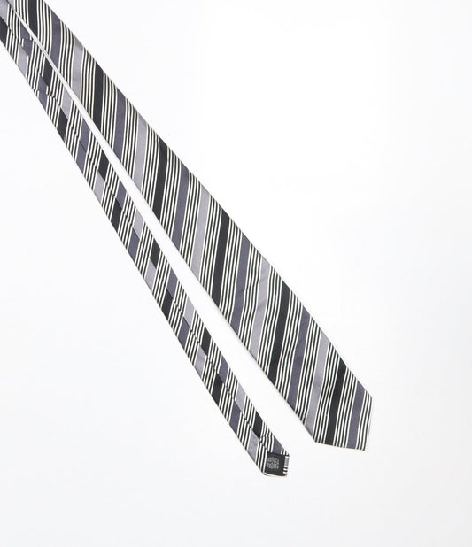 Additional front view of French Connection Men's Black Striped Slim Silk Tie
