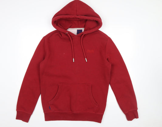 Superdry Men's Red Pullover Hoodie Size S Fleece Cotton Blend