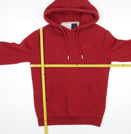 Superdry Men's Red Pullover Hoodie Size S Fleece Cotton Blend