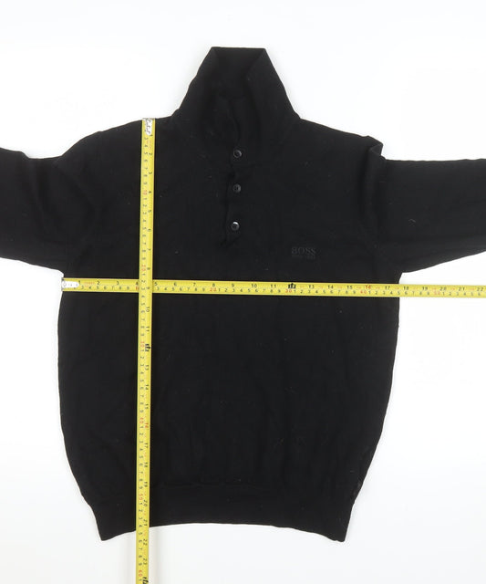 Hugo Boss Men’s Black Wool Henley Jumper Size L Regular Fit