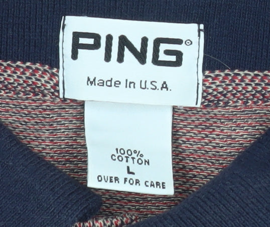 PING Men's Brown Cotton Polo Shirt Size L Golf Herringbone Pattern