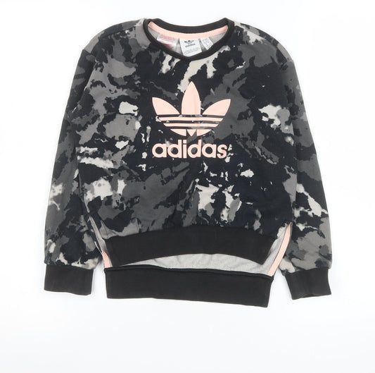 Additional front view of Adidas girls’ multicoloured tie dye logo pullover sweatshirt 7-8 years