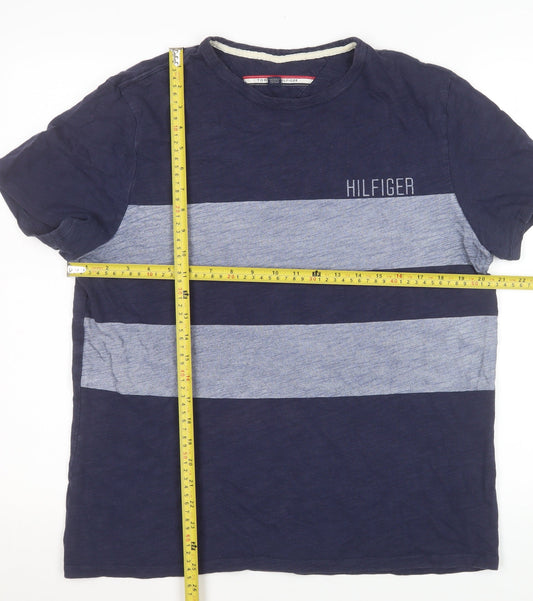 Tommy Hilfiger Men's Blue Striped Regular Fit Crew Neck T-Shirt M