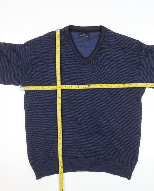 Kellerman Men Blue V-Neck Wool Blend Pullover Jumper Size L