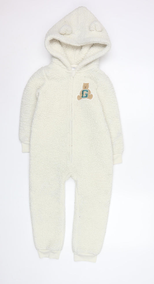 Gap Girls Ivory Teddy Fleece Hooded One Piece Sleepsuit 5 Years