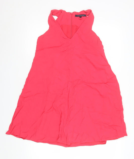 Additional front view of French Connection Women Pink V-Neck Sleeveless A-Line Dress, size 12