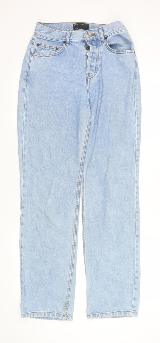 Additional front view of ASOS DESIGN Women’s Blue Mom Jeans, size S, High Rise Denim 26W 32L