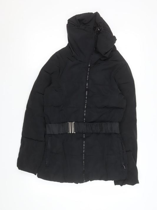 Additional front view of Dunnes Women's Black Belted Puffer Jacket, size 10