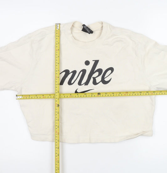 Nike Women's Beige Cropped Pullover Sweatshirt M 100% Cotton Logo
