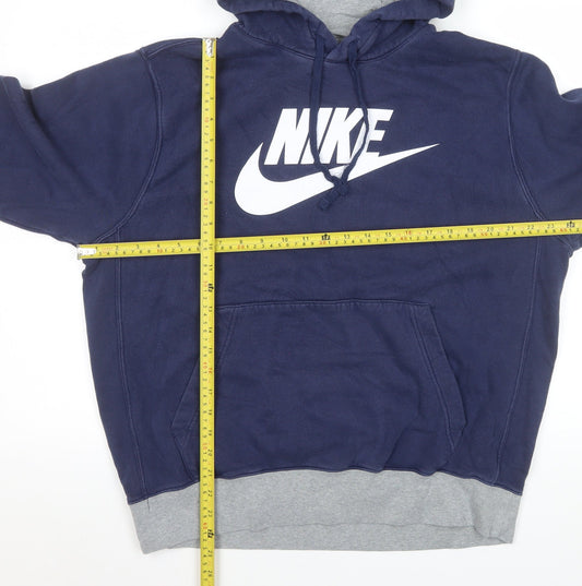 Nike Men's Blue Pullover Hoodie L Logo Sportswear Fleece