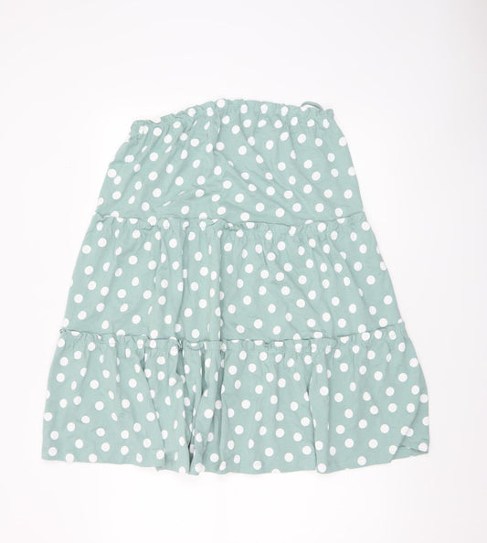 Additional front view of ASOS DESIGN Women's Green Polka Dot Cotton Peasant Skirt UK 10