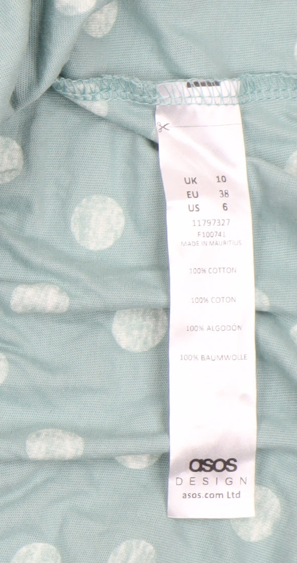 Brand and care label for ASOS DESIGN Women's Green Polka Dot Cotton Peasant Skirt UK 10