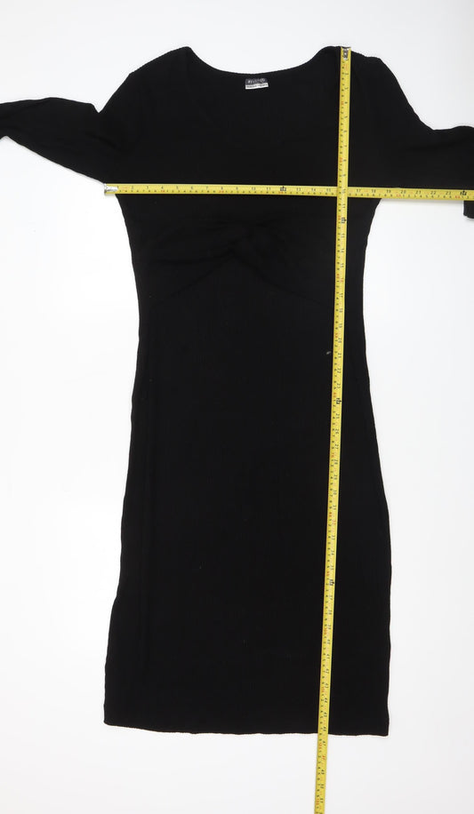 Beloved Woman Black Knit Bodycon Dress UK 16 Long Sleeve V-Neck