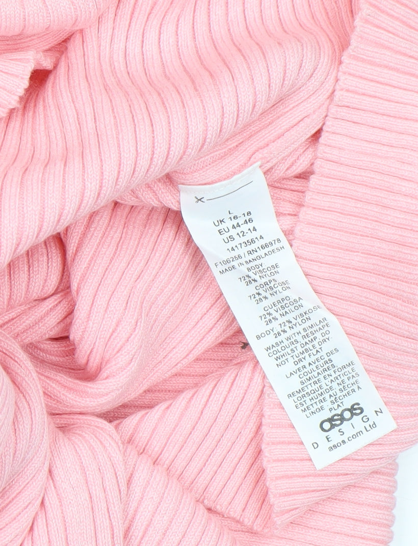 ASOS Design Women Pink Knit Sleeveless Bodycon Midi Dress Size L