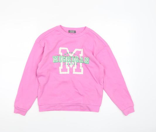 Additional front view of Primark girls’ pink crew neck michigan pullover sweatshirt 9-10 years