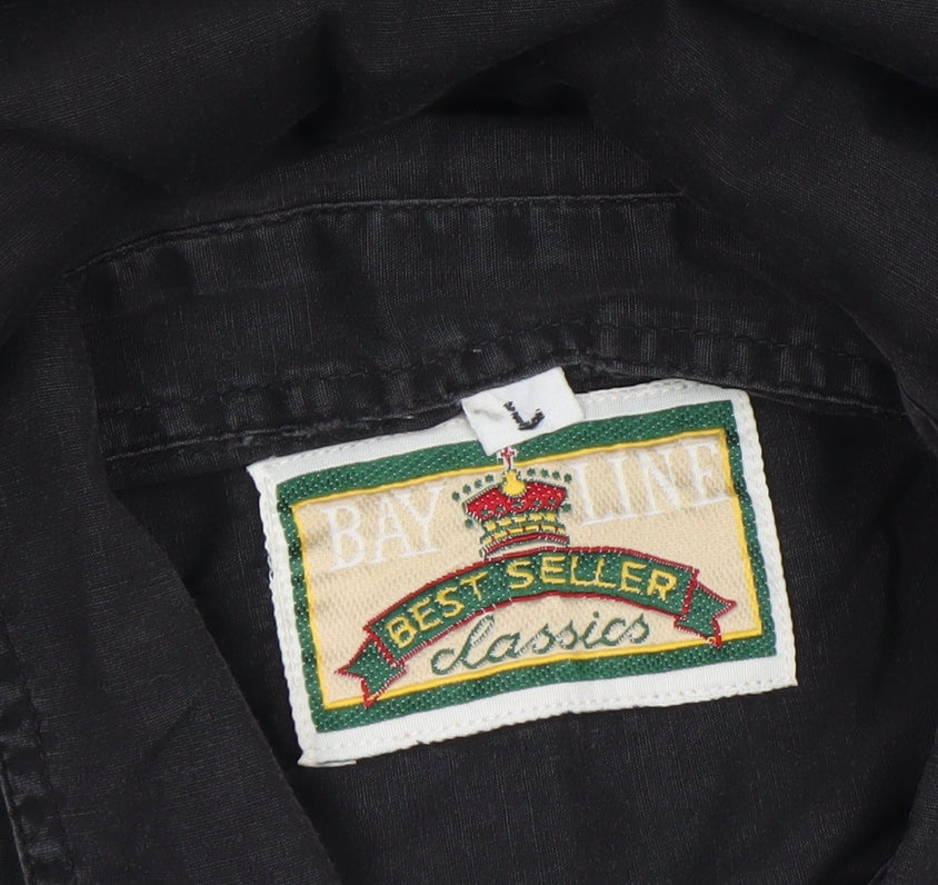 Bay Line Men's Black Cotton Long Sleeve Casual Button-Up Shirt L