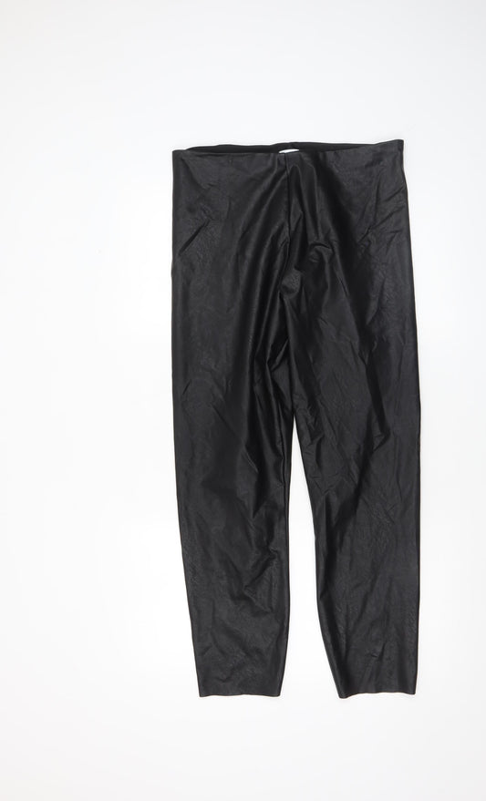 Additional front view of Gallery Women’s Black Faux Leather Leggings, size UK 16, Stretch Slim Fit