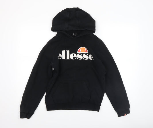 Ellesse Boys Black Pullover Hoodie 12-13 Years Logo Cotton Blend