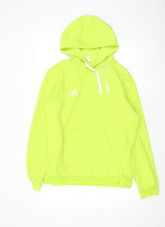 Additional front view of Adidas Men's Yellow Pullover Hoodie, size M, Regular Fit Fleece
