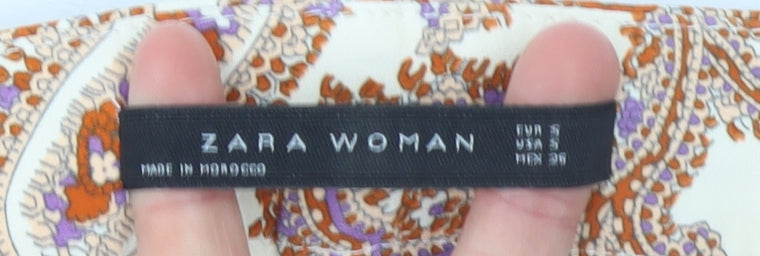 Brand and care label for Zara Woman Beige Paisley Slim Trousers UK 10 Casual Boho Style