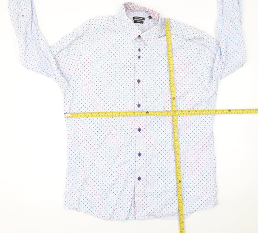 Remus Uomo Men's White Geometric Long Sleeve Slim Fit Shirt 17in
