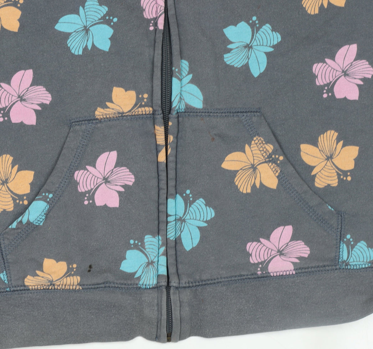 Additional view of Old Navy girls’ grey floral full zip hoodie, size 10-12, years cotton blend