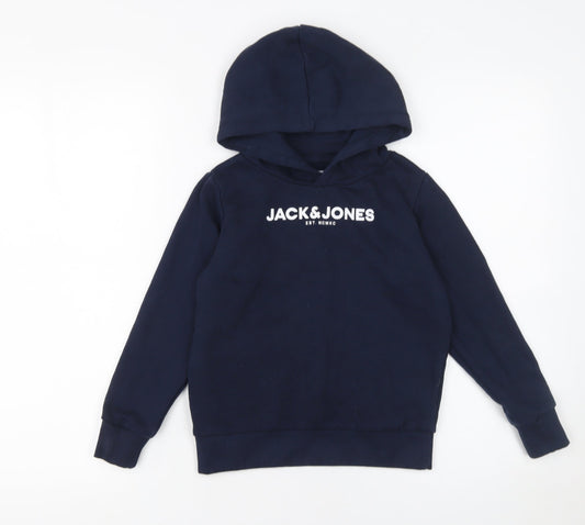 Additional front view of Jack & Jones boys’ blue pullover hoodie 8 years regular fit logo print