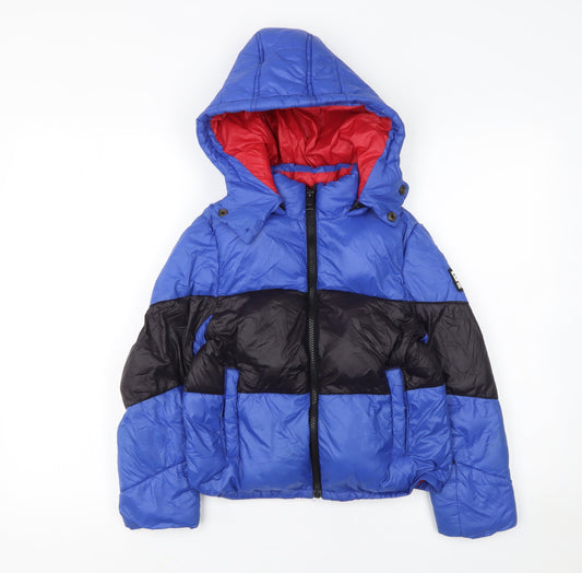 Additional front view of Diesel boys’ blue & black colourblock hooded puffer jacket 2 years