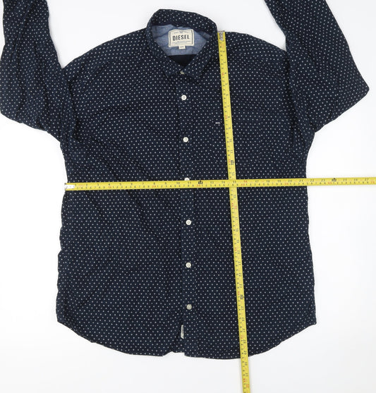 Diesel Men's Navy Polka Dot Cotton Long Sleeve Button-Up Shirt XXL
