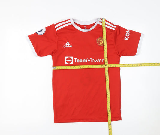 adidas Boys Red Football Jersey T-Shirt Size 152 Manchester United Top