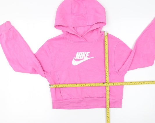 Nike Girls Pink Pullover Hoodie Size 146 Fleece Logo Sweatshirt