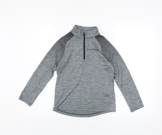 Additional front view of Under Armour boys’ grey 1/4 zip long sleeve pullover sweatshirt 7-8 years