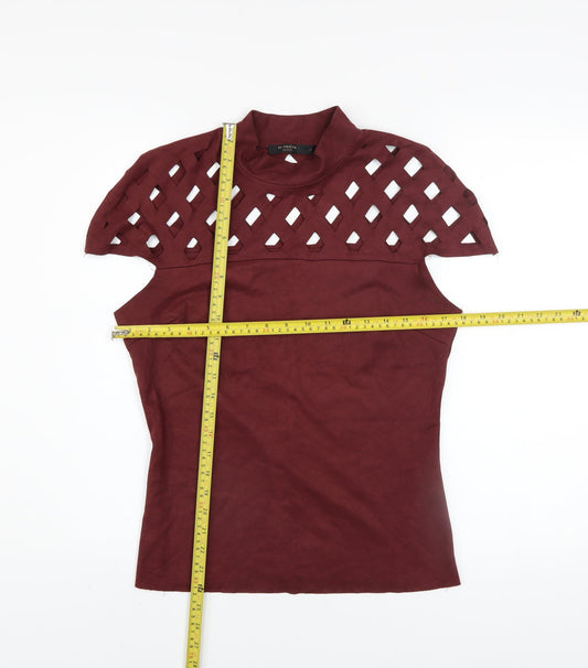 In Vogue Paris Womens Burgundy Mock Neck Cutout Top Size L Polyester Blend